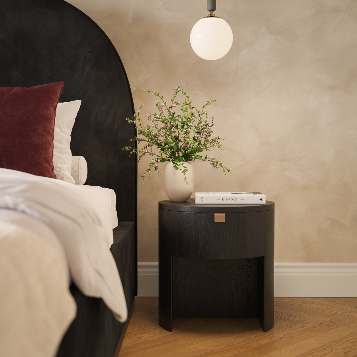 TOV Furniture Marlow Black Wood Round Nightstand With Drawer