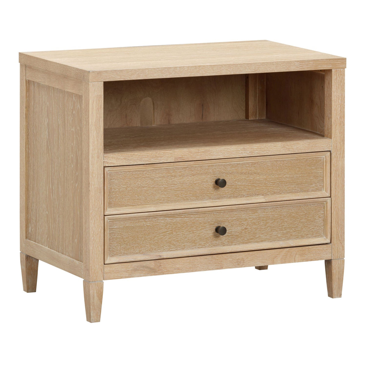 TOV Furniture Bristol Park 2-Drawer Nightstand in whitewashed natural oak veneer, primary product view