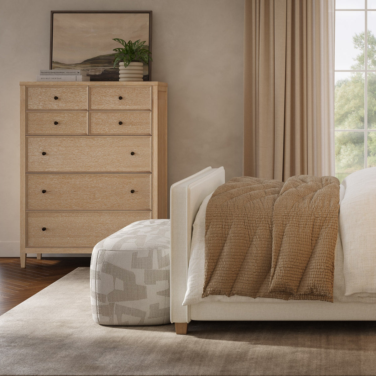 TOV Furniture Bristol Park Whitewashed Oak Wood 7-Drawer Chest