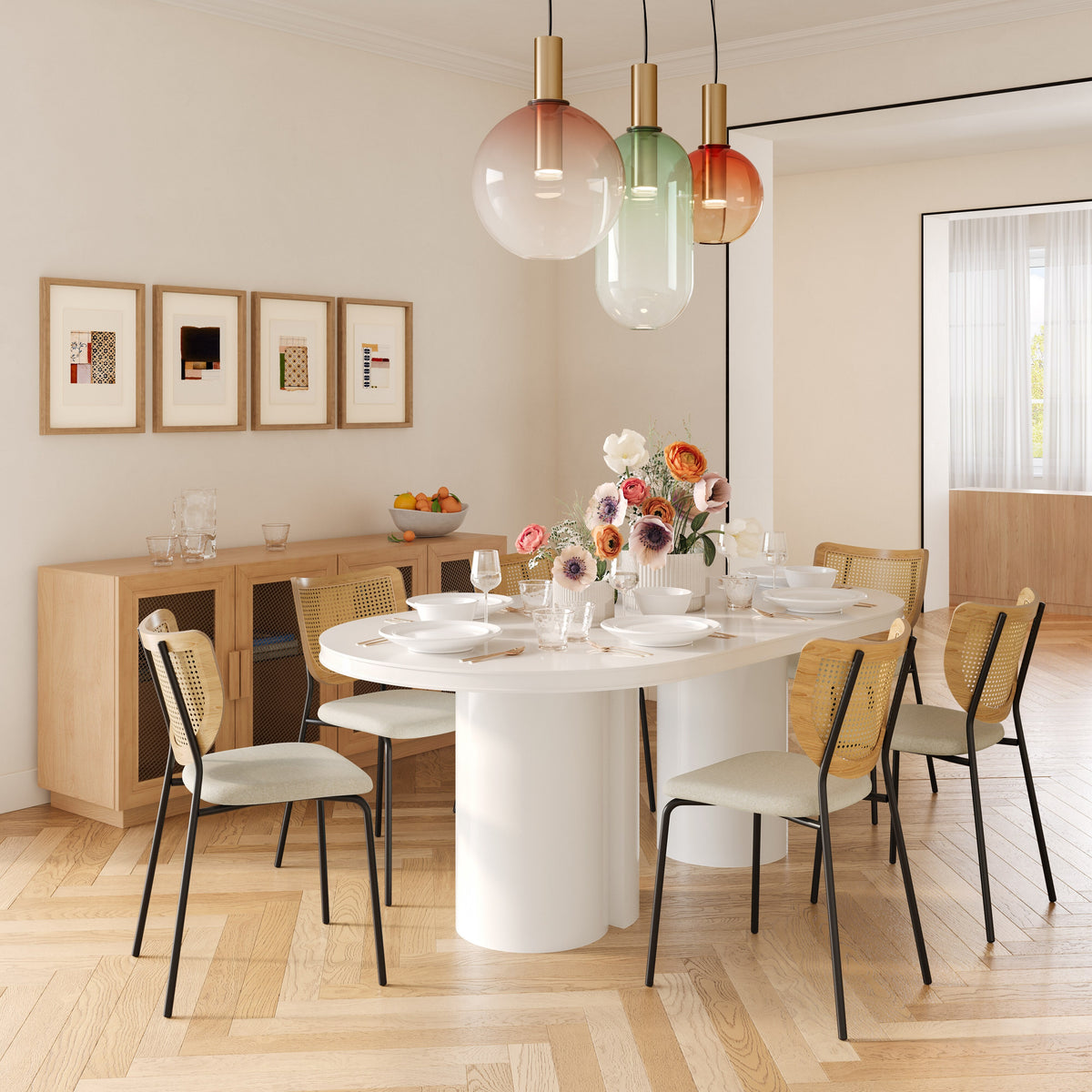TOV Furniture Elora White Lacquer 79in Oval Dining Table