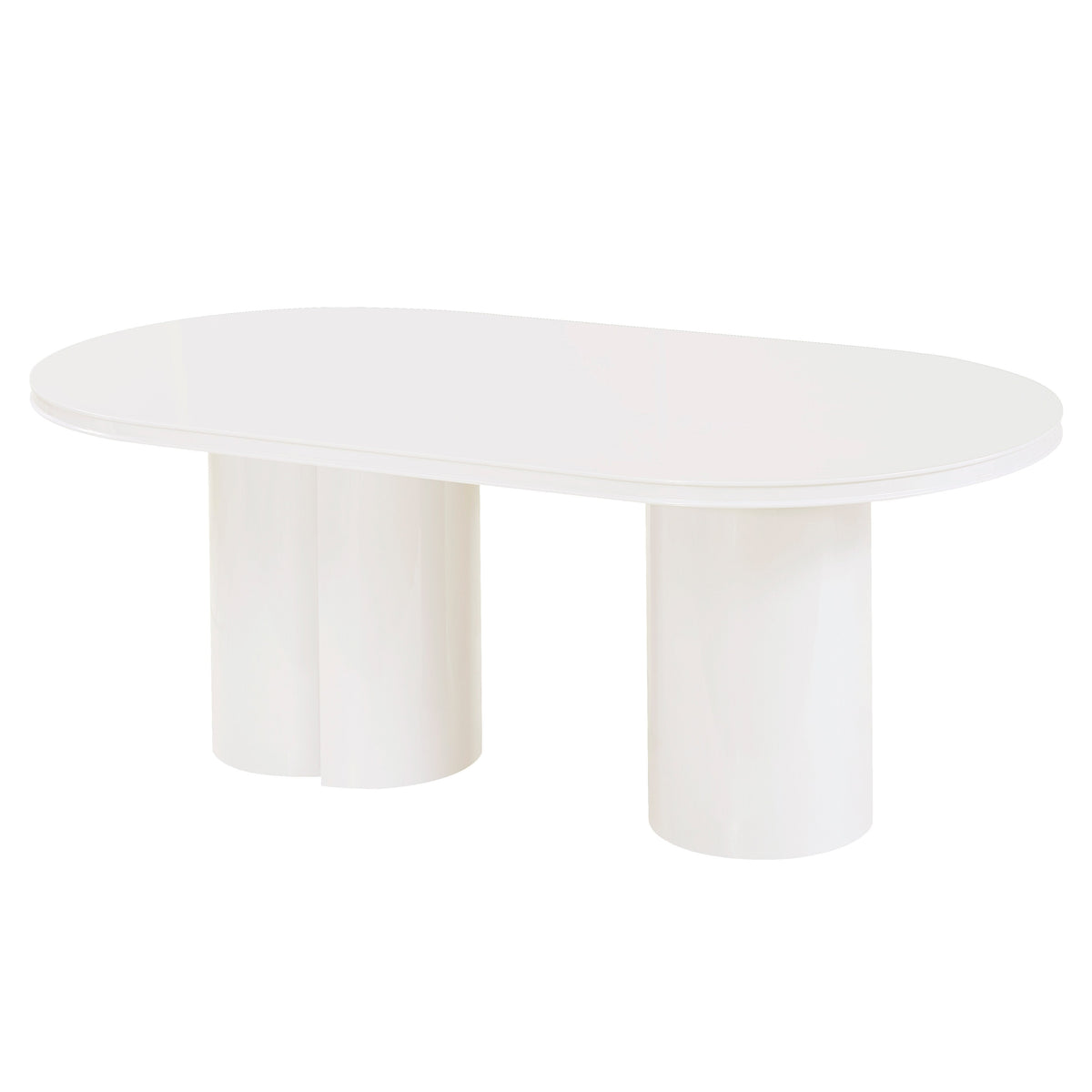 TOV Furniture Elora White Lacquer 79in Oval Dining Table in white lacquer, primary product view