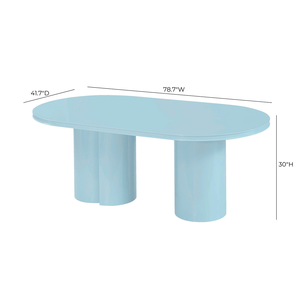 TOV Furniture Elora Blue Lacquer 79in Oval Dining Table