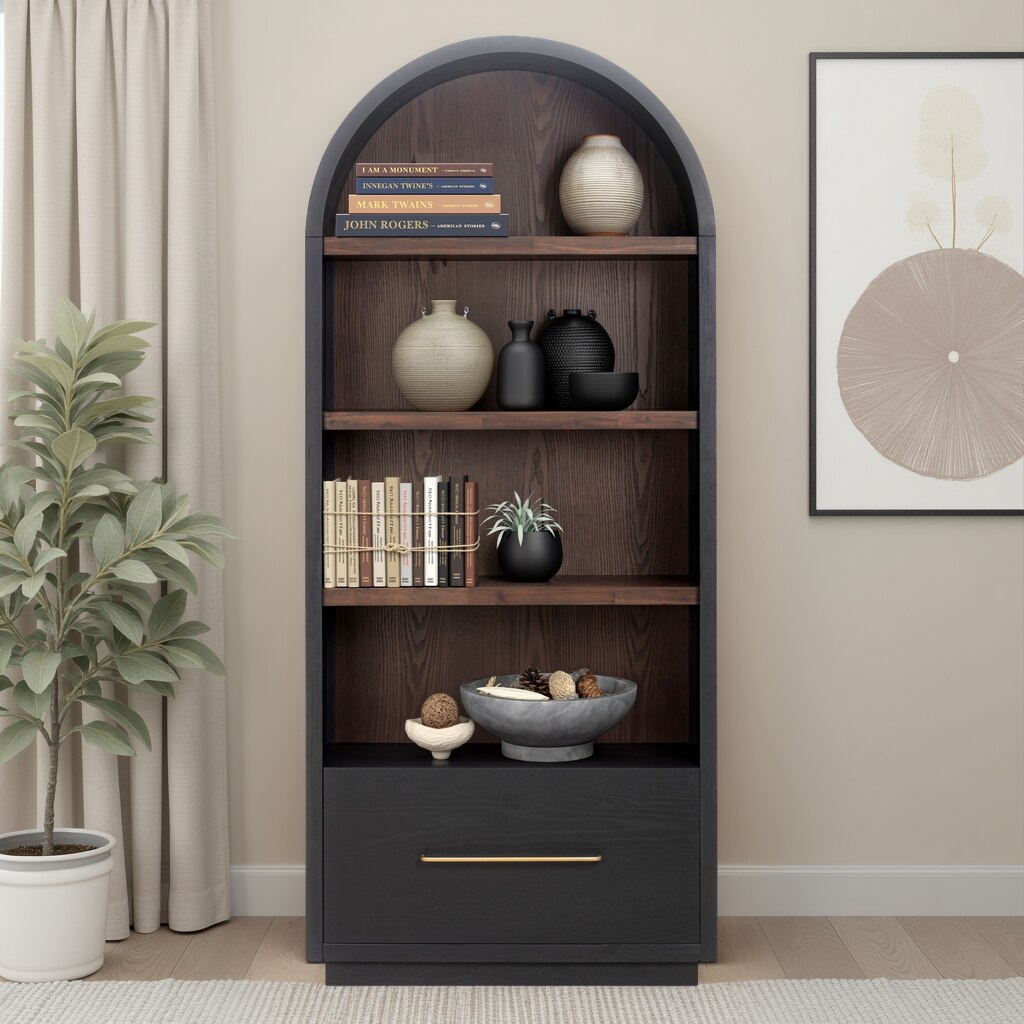 TOV Furniture Marlow Black Wood Bookcase With File Drawer