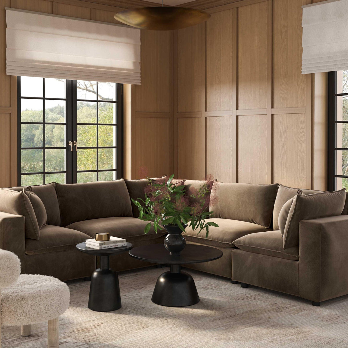 TOV Furniture Cali Chocolate Brown Performance Velvet 5-Piece L-Sectional Sofa