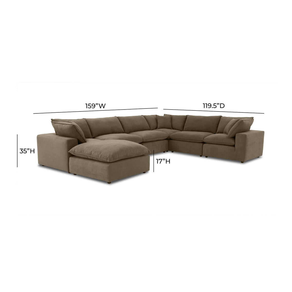 TOV Furniture Cali Chocolate Brown Performance Velvet 7-Piece Large Chaise Sectional Sofa