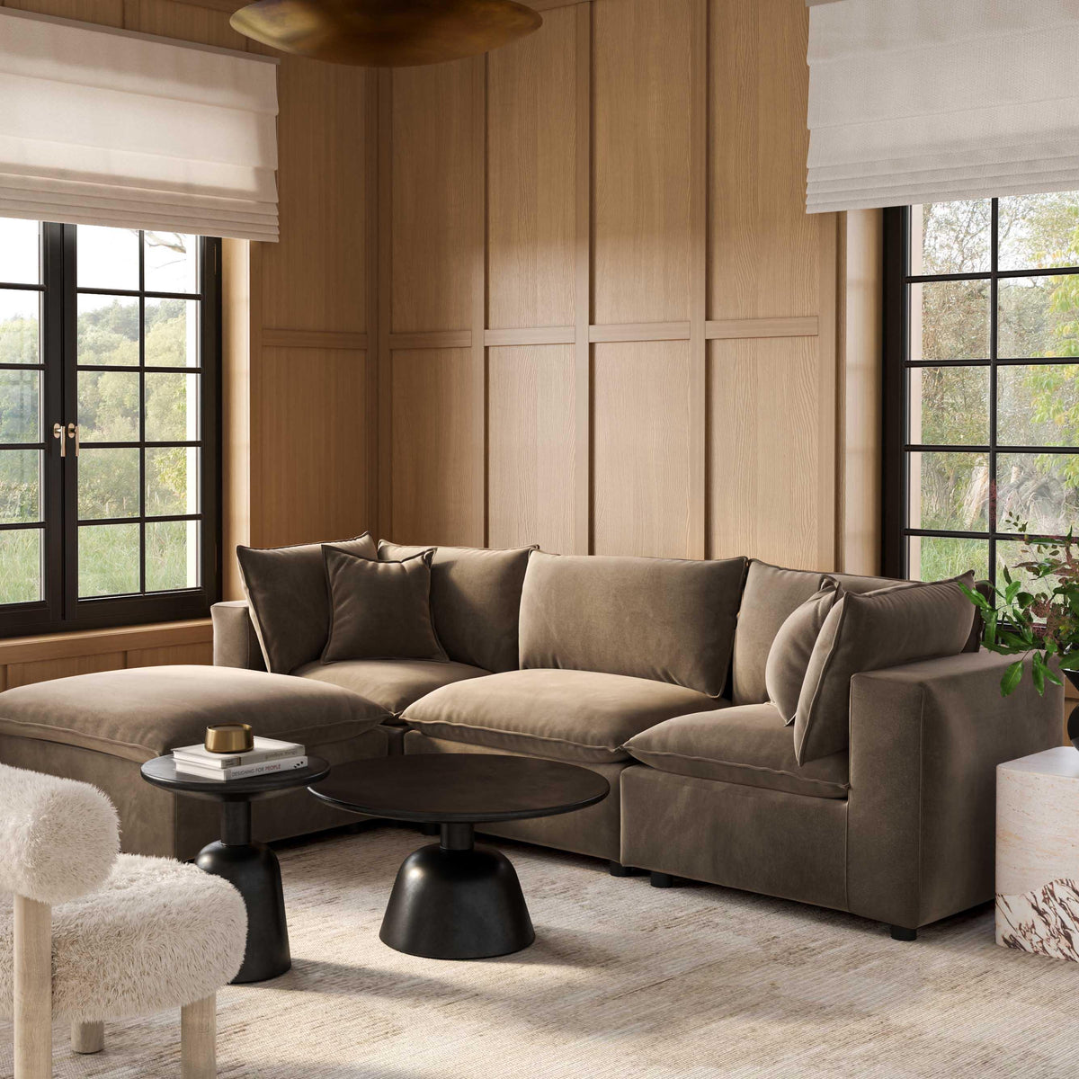 TOV Furniture Cali Chocolate Brown Performance Velvet 4-Piece Sectional Sofa, primary product view