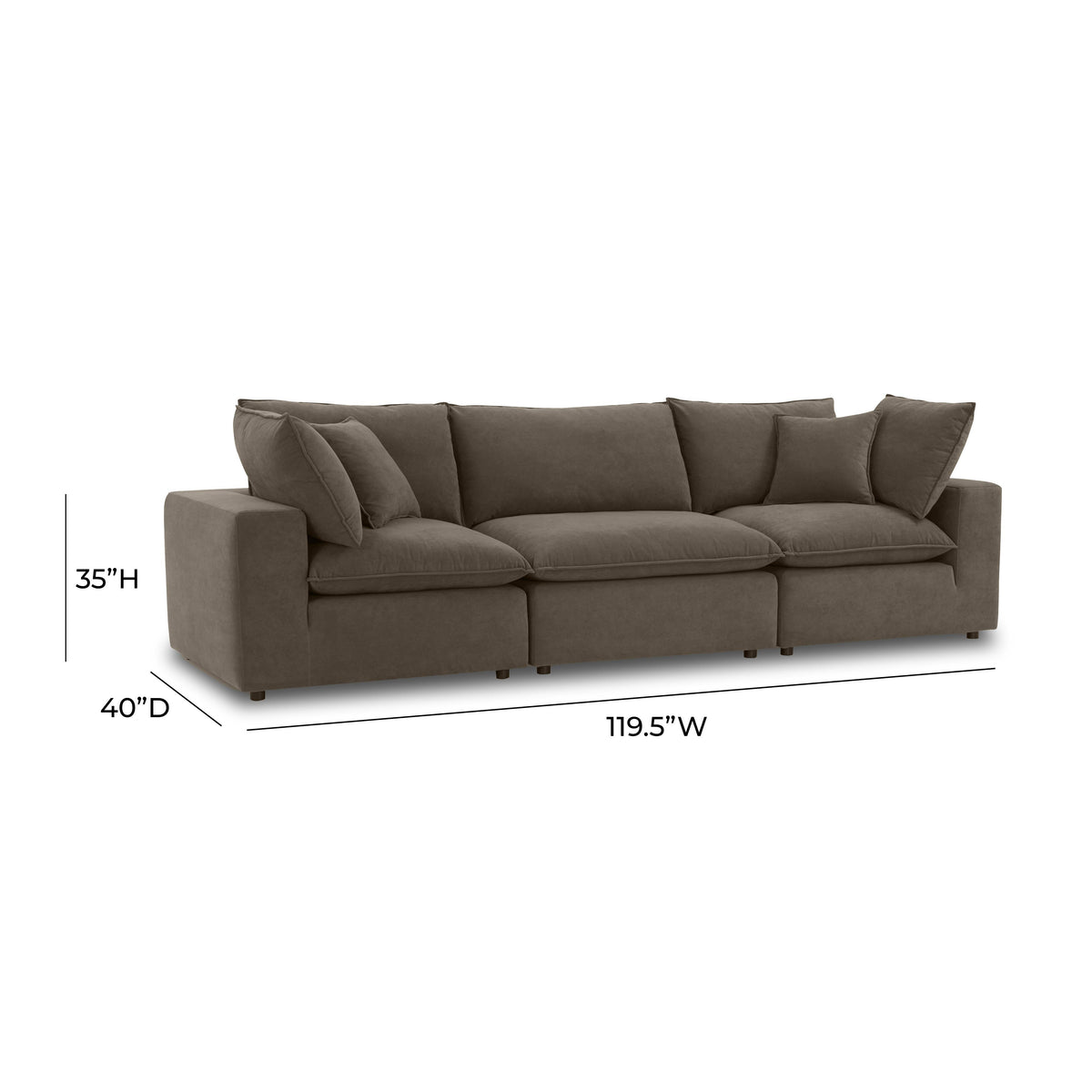 TOV Furniture Cali Chocolate Brown Performance Velvet 120in Modular Sofa