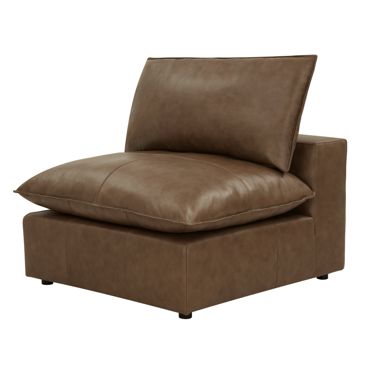 TOV Furniture Cali Brown Leather Modular Armless Chair in brown leather, primary product view