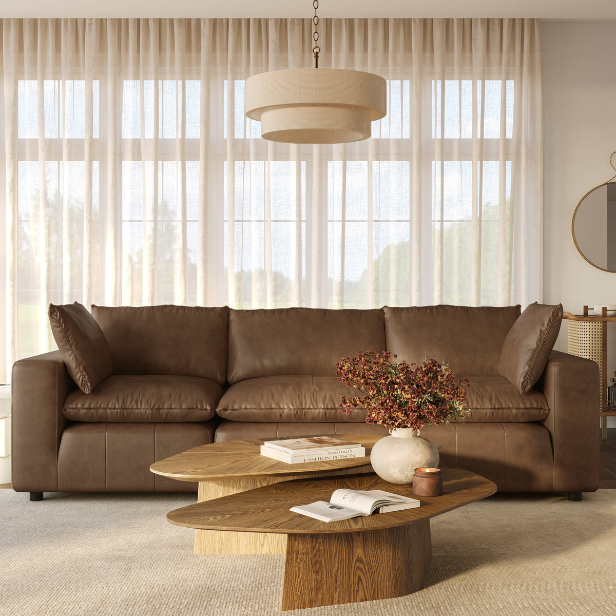 TOV Furniture Cali Brown Leather 120in Modular Sofa in brown leather, primary product view