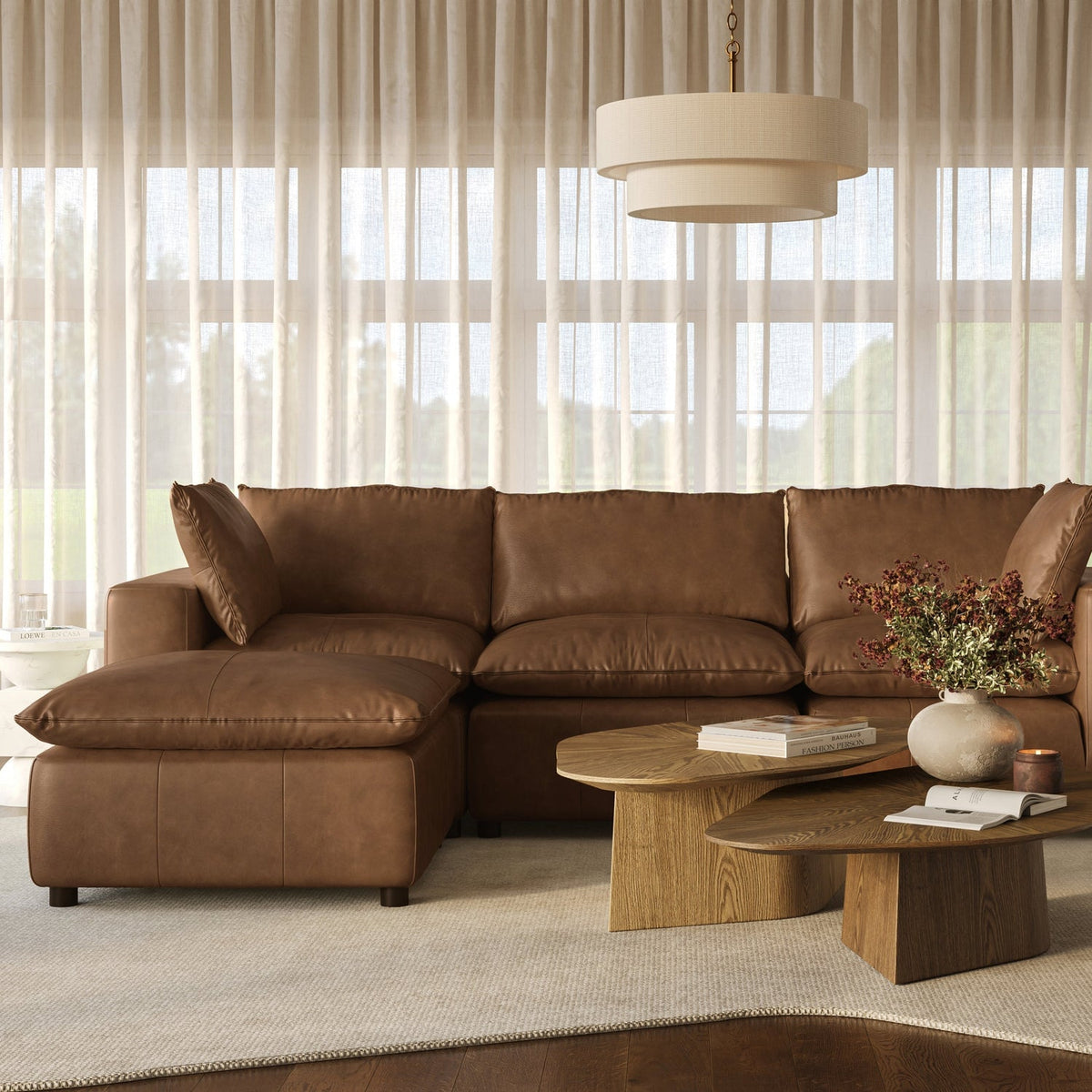 TOV Furniture Cali Brown Leather Modular 4-Piece Sectional Sofa