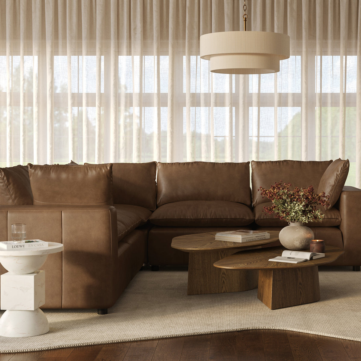 TOV Furniture Cali Brown Leather 5-Piece Modular L-Sectional Sofa