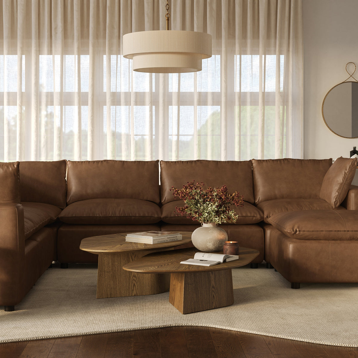 TOV Furniture Cali Brown Leather 7-Piece Modular Large Chaise Sectional Sofa