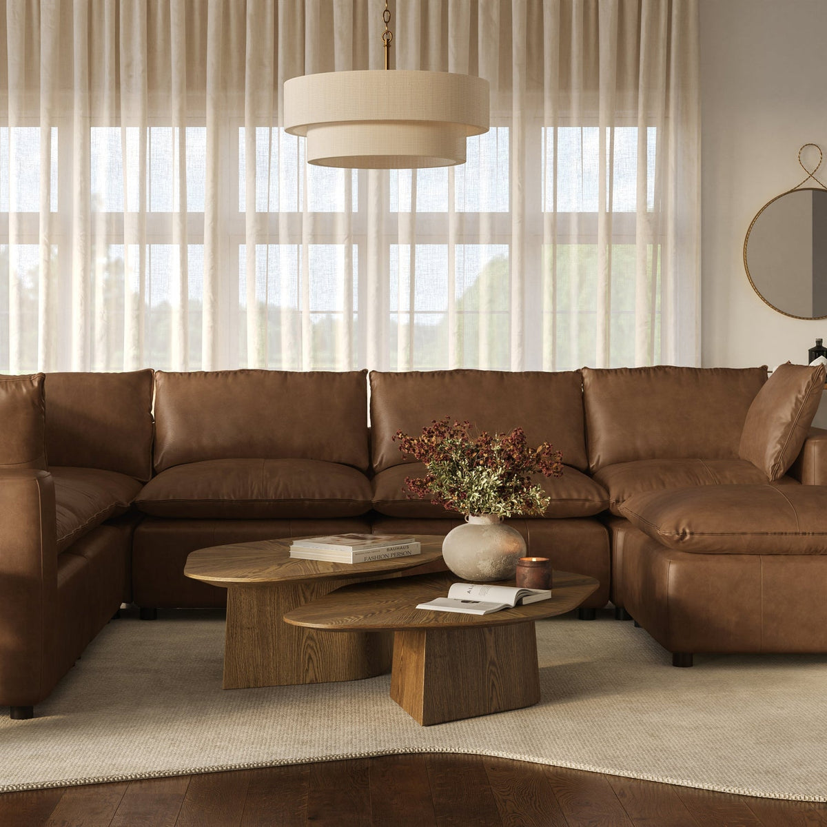 TOV Furniture Cali Brown Leather 7-Piece Modular Large Chaise Sectional Sofa
