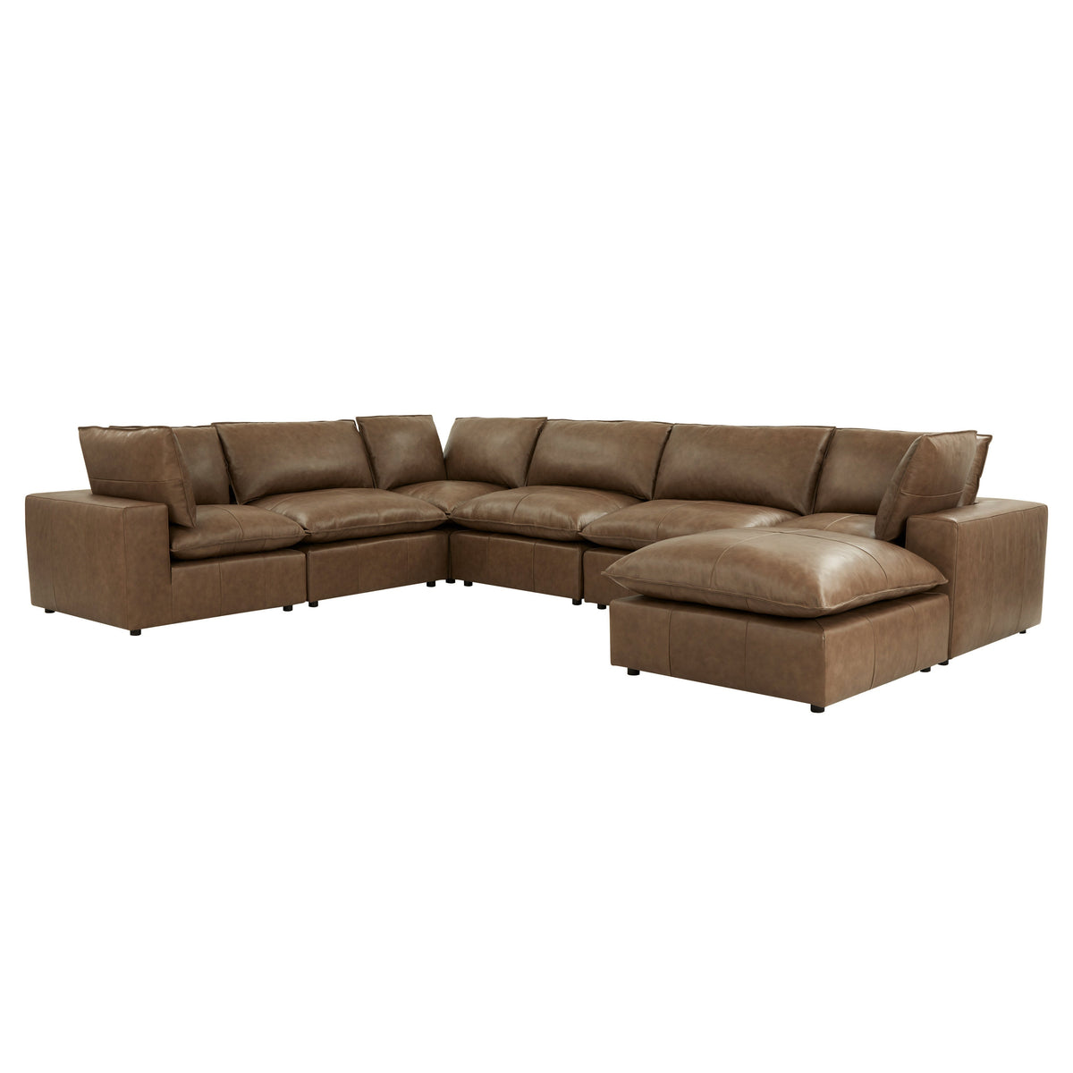 TOV Furniture Cali Brown Leather 7-Piece Modular Large Chaise Sectional Sofa in Brown Leather, primary product view