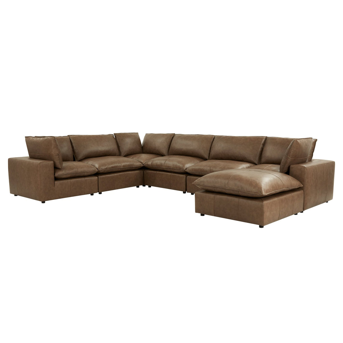 TOV Furniture Cali Brown Leather 7-Piece Modular Large Chaise Sectional Sofa in Brown Leather, primary product view