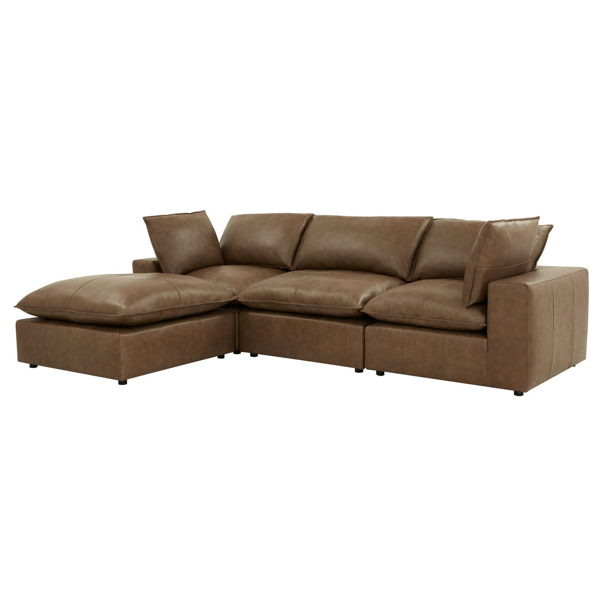 TOV Furniture Cali Brown Leather Modular 4-Piece Sectional Sofa in cognac brown leather, primary product view