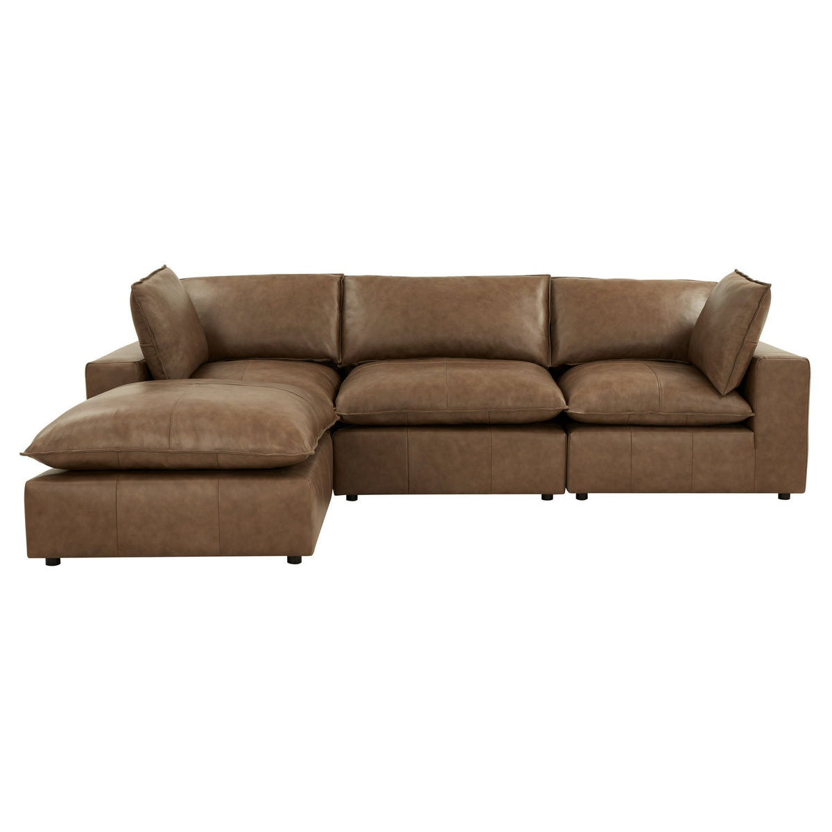TOV Furniture Cali Brown Leather Modular 4-Piece Sectional Sofa