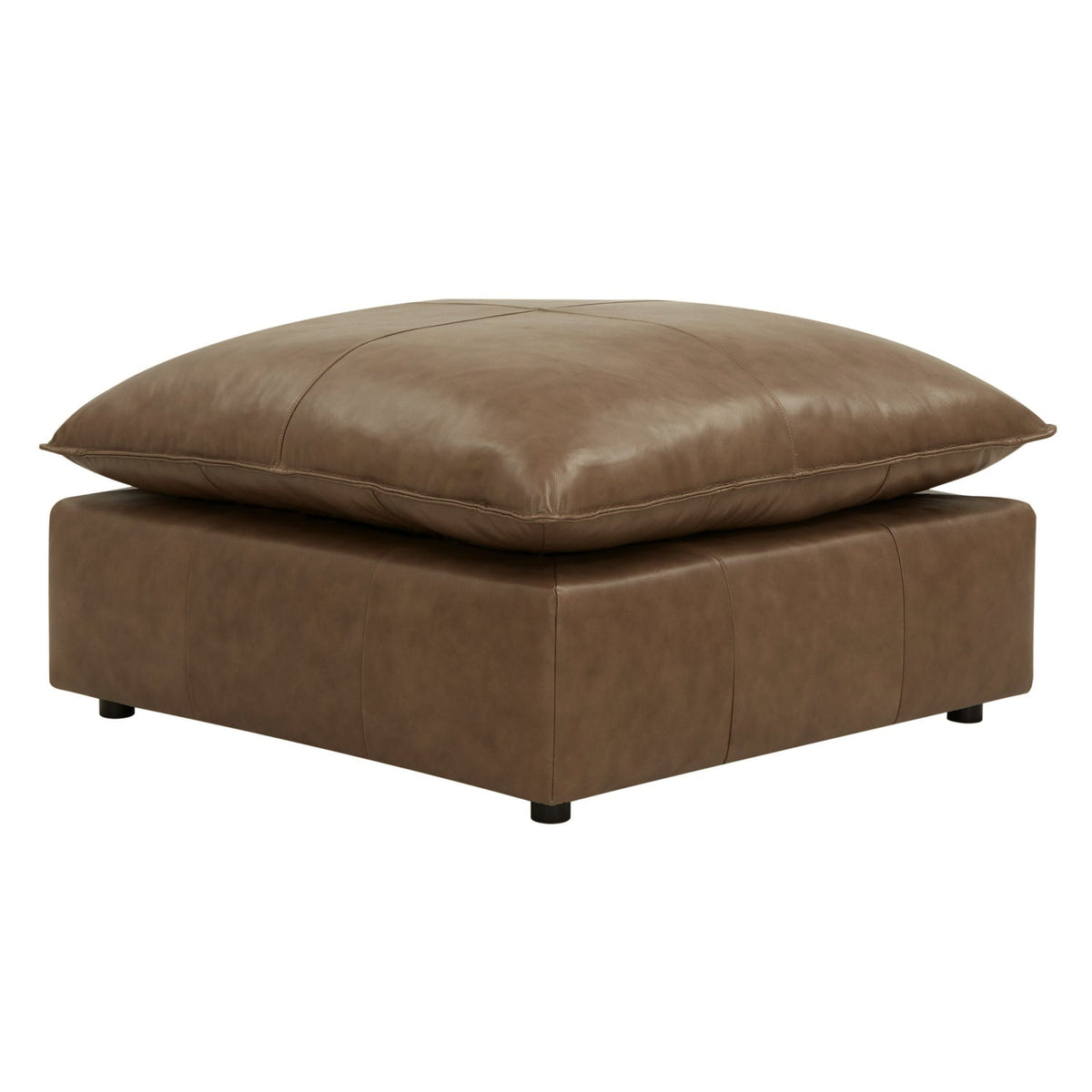 TOV Furniture Cali Brown Leather Ottoman in cognac brown leather, primary product view