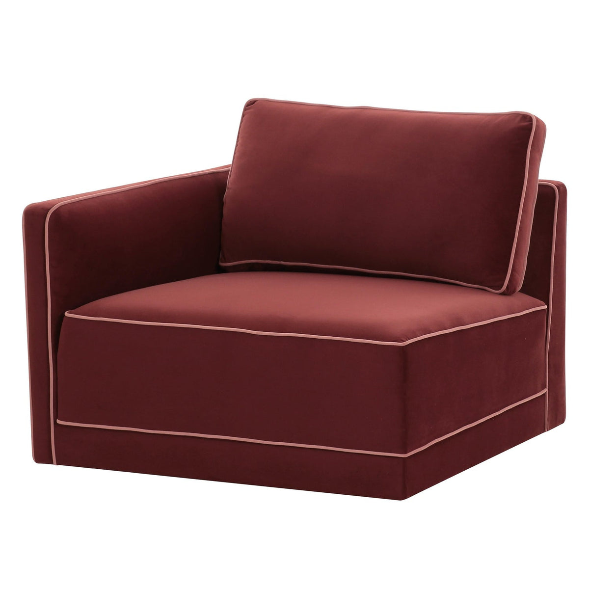 TOV Furniture Willow Performance Velvet Modular LAF Corner Chair in red performance velvet, primary product view