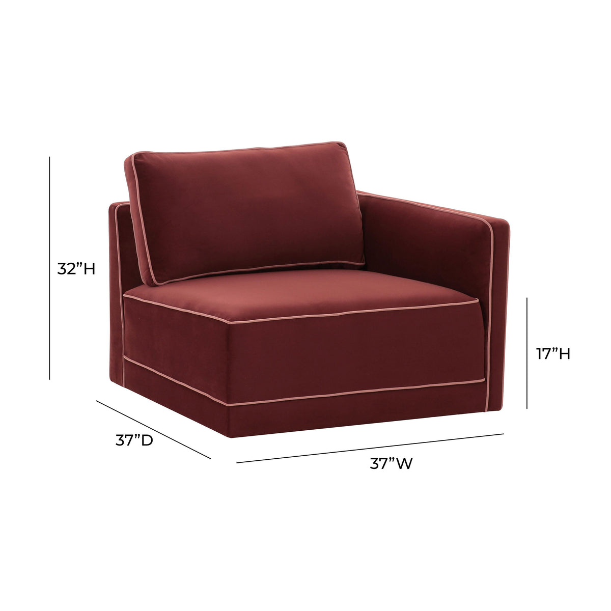 TOV Furniture Willow Red Performance Velvet Modular RAF Corner Chair