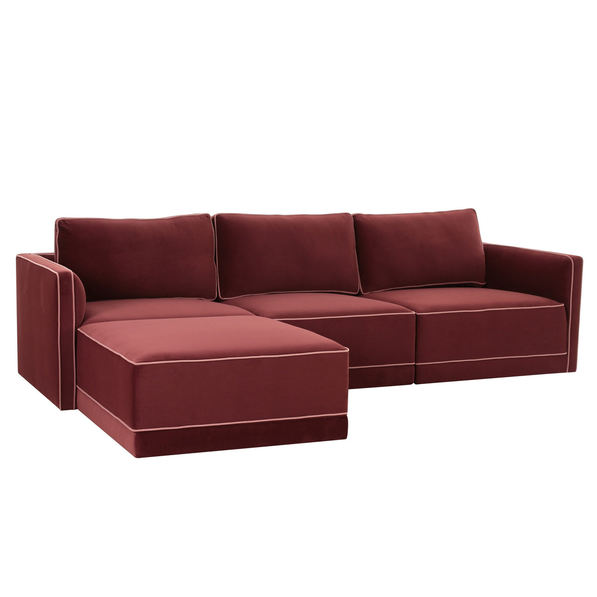 TOV Furniture Willow 4-Piece Performance Velvet Modular Sectional in berry red velvet, primary view