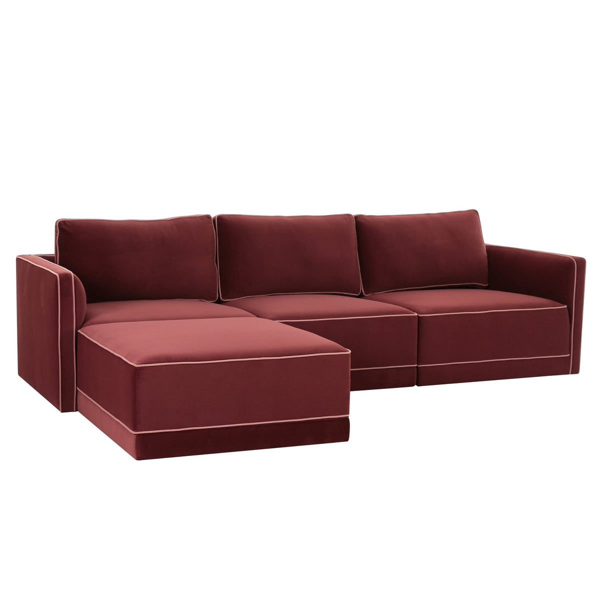 TOV Furniture Willow 4-Piece Performance Velvet Modular Sectional in berry red velvet, primary view