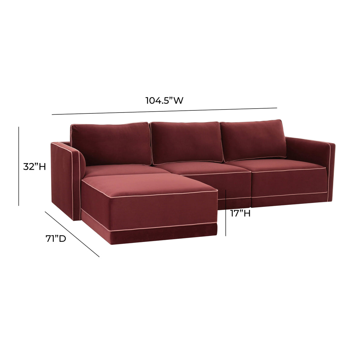 TOV Furniture Willow Red Performance Velvet Modular 4-Piece Sectional Sofa