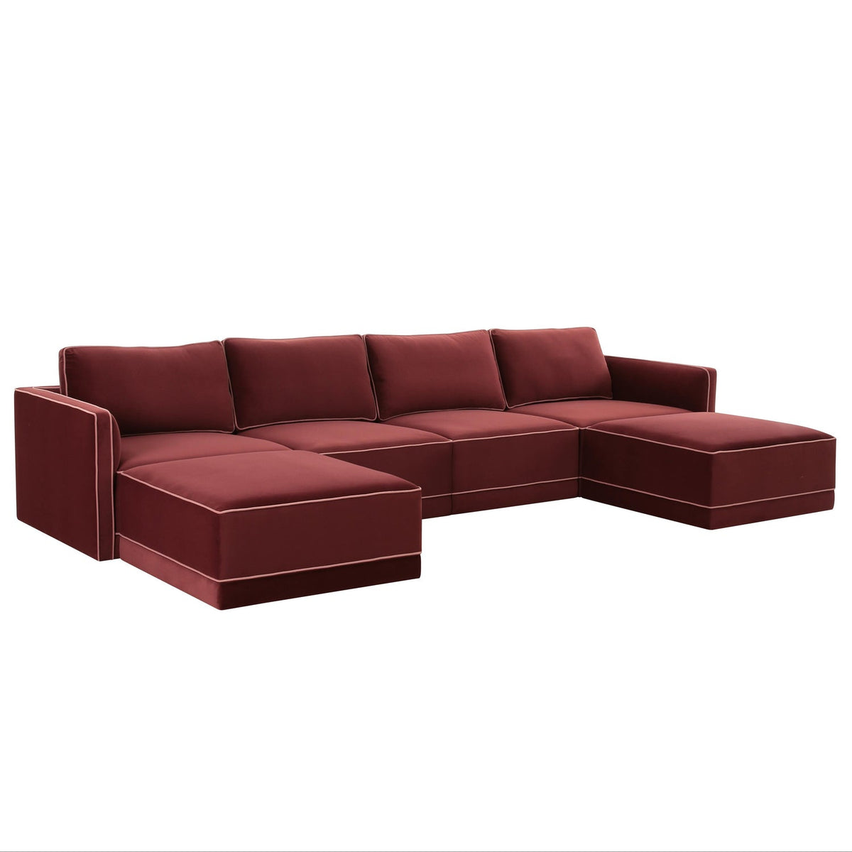TOV Furniture Willow 6-Piece Performance Velvet Modular U Sectional in berry red, primary product view