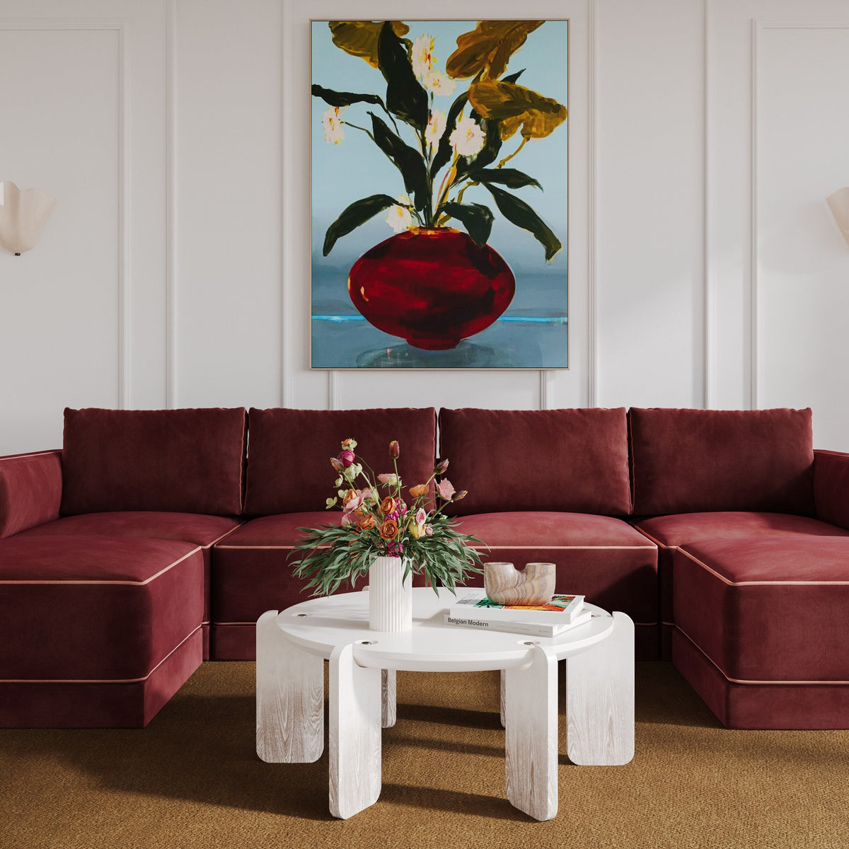 TOV Furniture Willow Red Performance Velvet Modular 6-Piece U Sectional Sofa