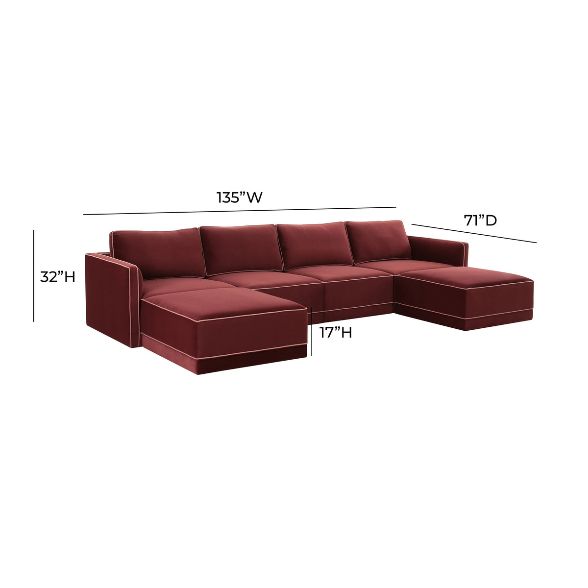 TOV Furniture Willow Red Performance Velvet Modular 6-Piece U Sectional Sofa