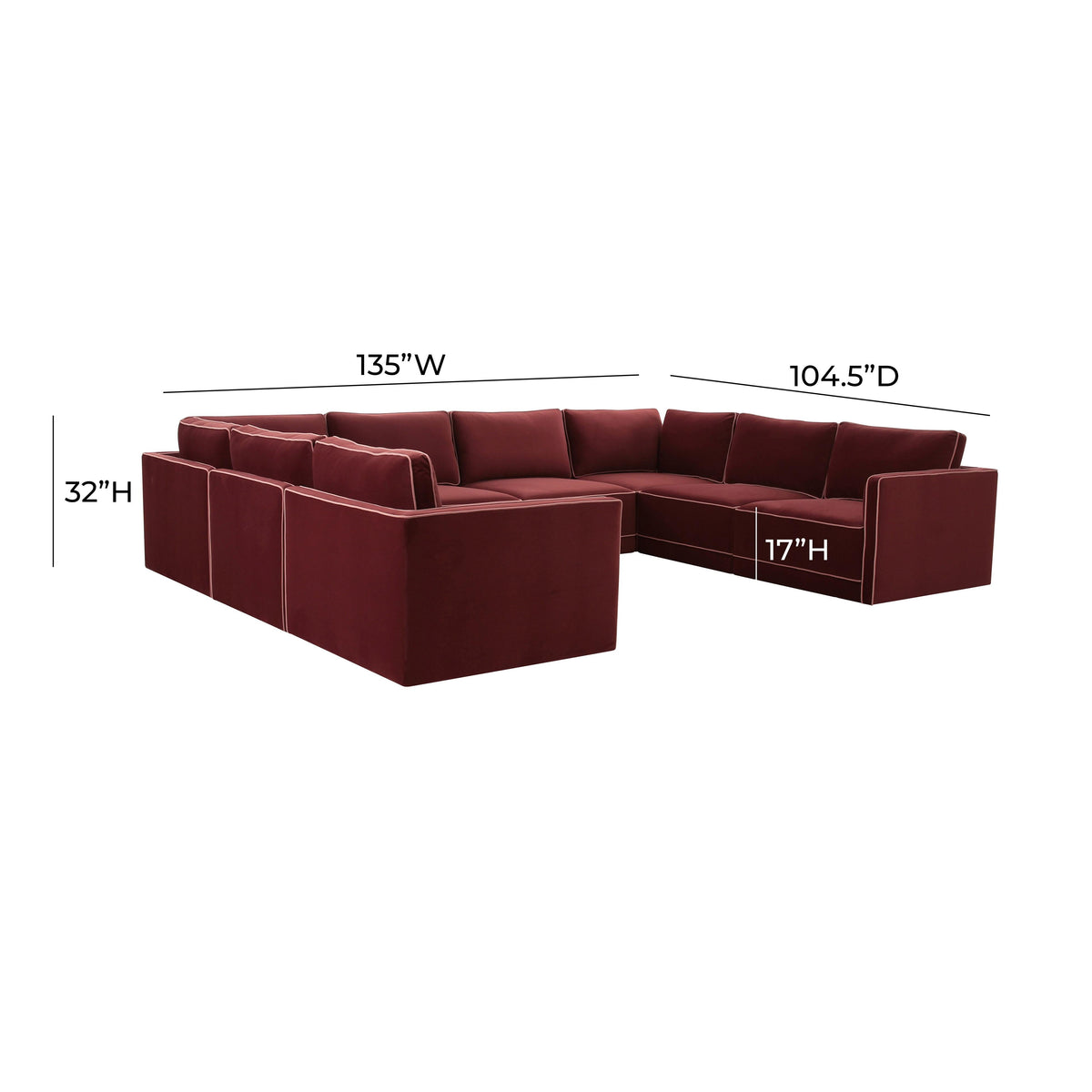 TOV Furniture Willow Red Performance Velvet Modular Large 8-Piece U Sectional Sofa