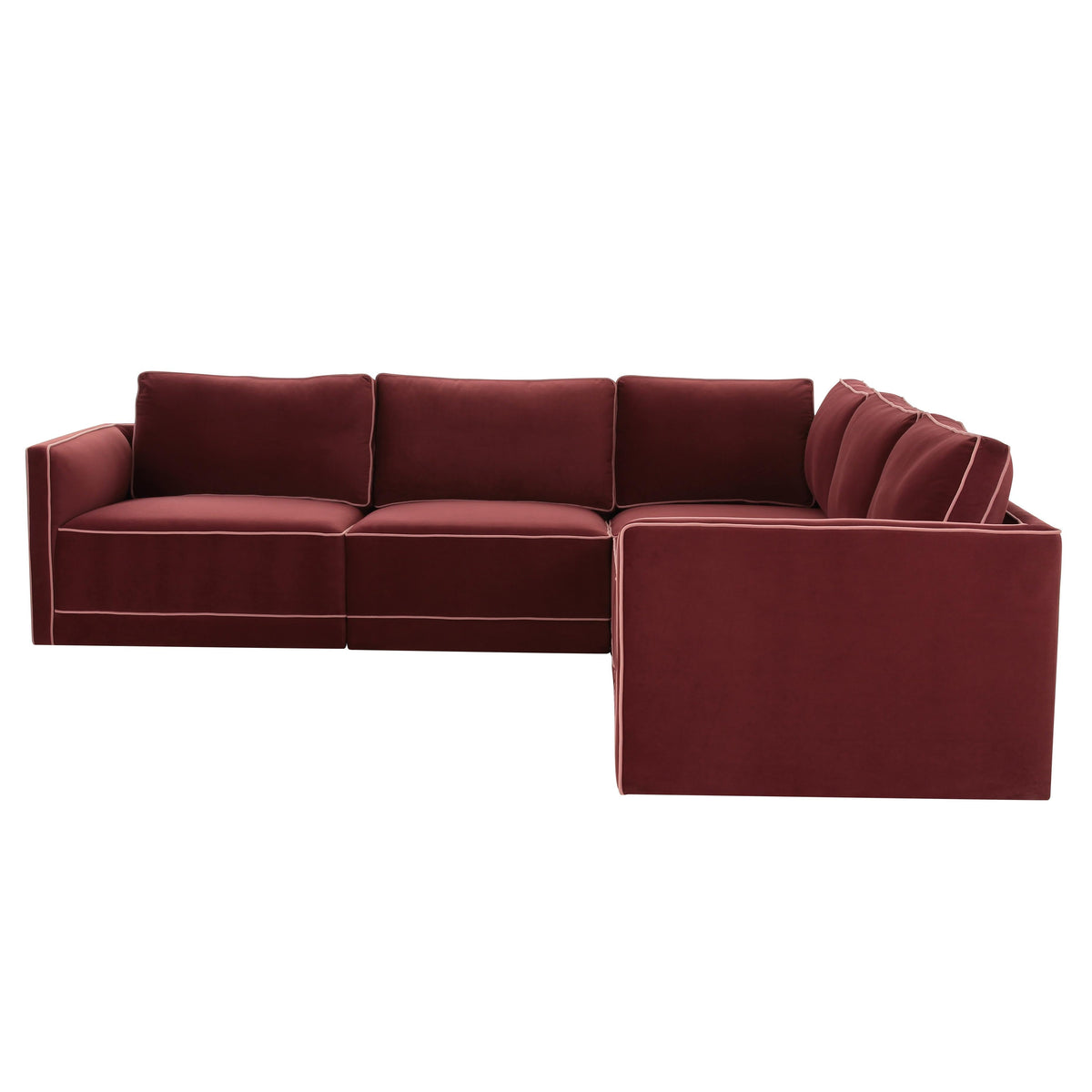 TOV Furniture Willow 5-Piece Performance Velvet Modular L Sectional in red performance velvet, primary product view