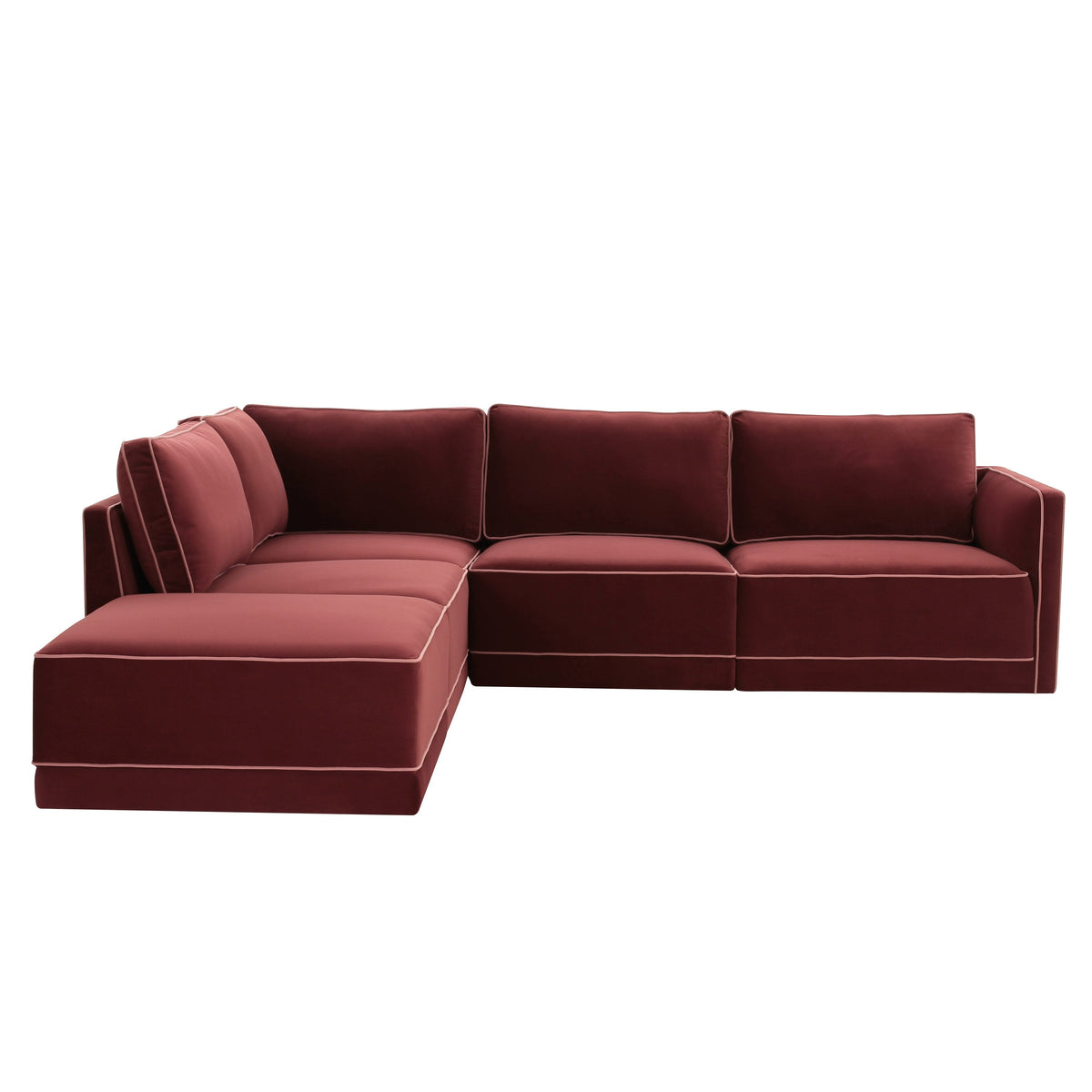 TOV Furniture Willow Red Performance Velvet Modular 5-Piece Left Facing Sectional Sofa