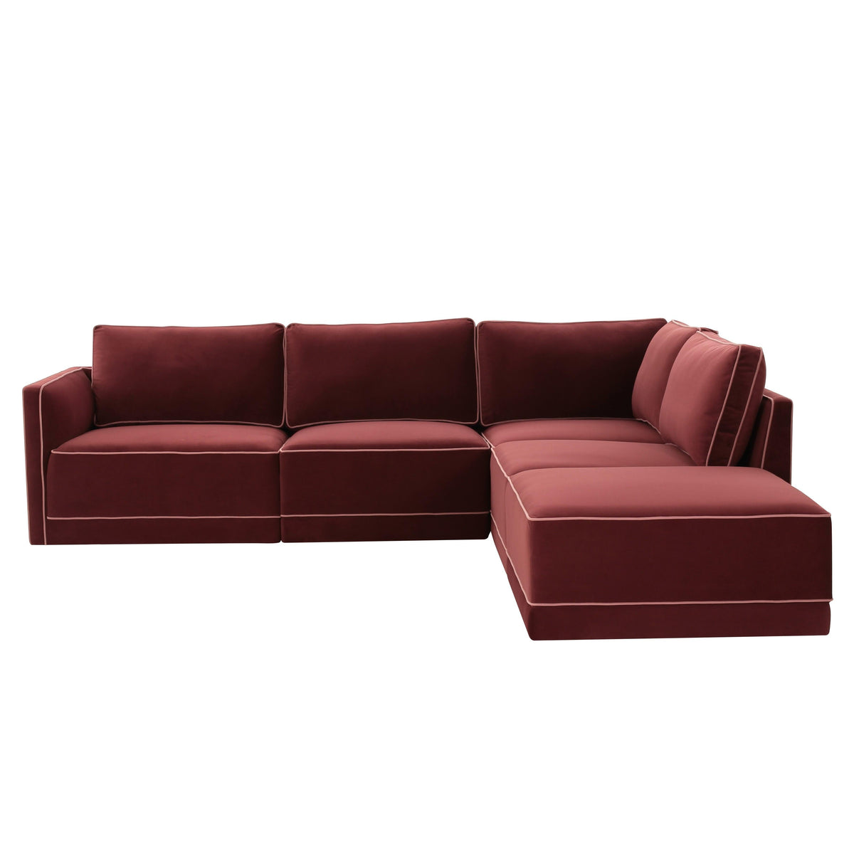 TOV Furniture Willow 5-Piece Performance Velvet Modular Right Facing Sectional in red, primary product view