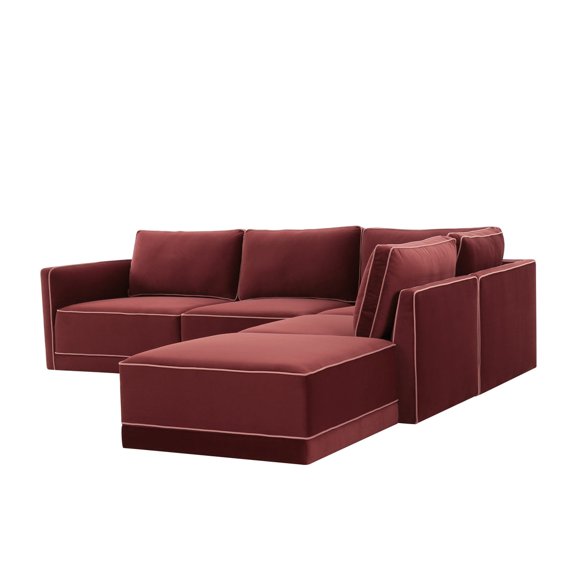 TOV Furniture Willow Red Performance Velvet Modular Right Facing 5-Piece Sectional Sofa