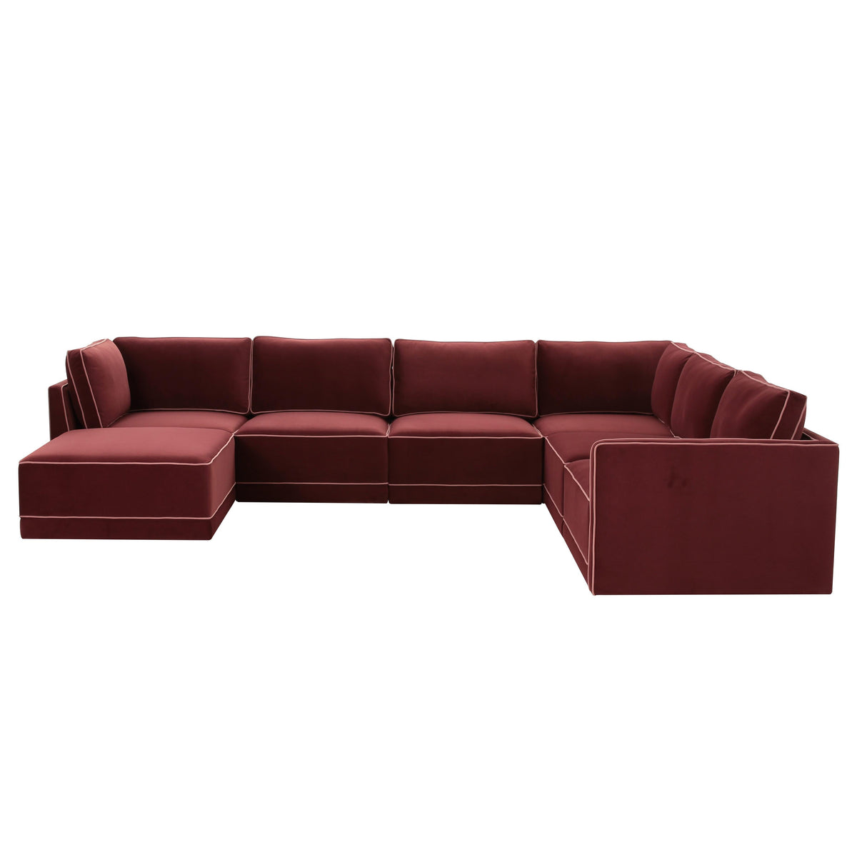 TOV Furniture Willow 7-Piece Performance Velvet Modular Large Chaise Sectional in berry-red velvet, primary product view