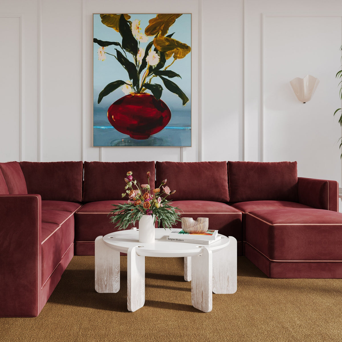 TOV Furniture Willow Red Performance Velvet Modular 7-Piece Large Chaise Sectional Sofa