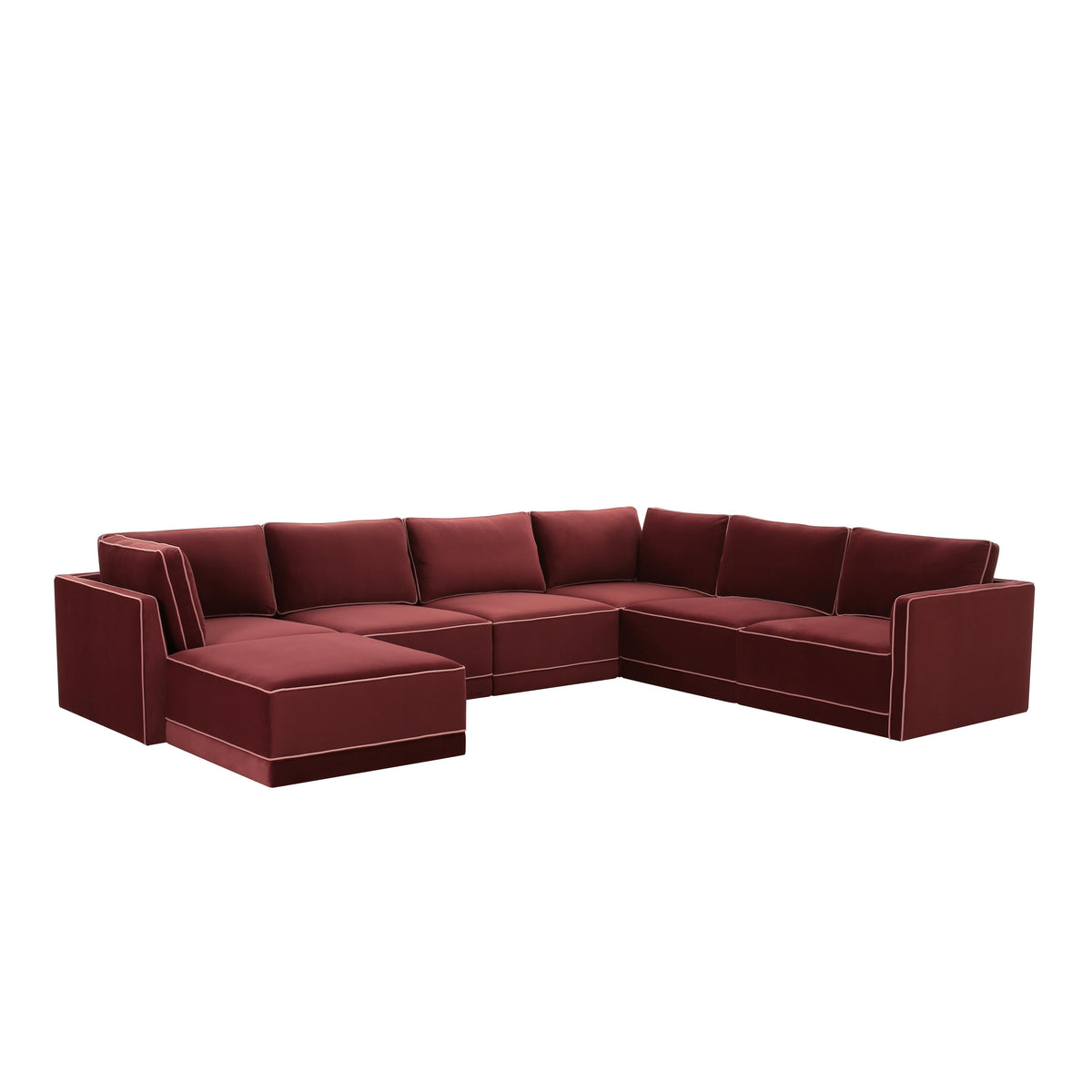 TOV Furniture Willow Red Performance Velvet Modular 7-Piece Large Chaise Sectional Sofa