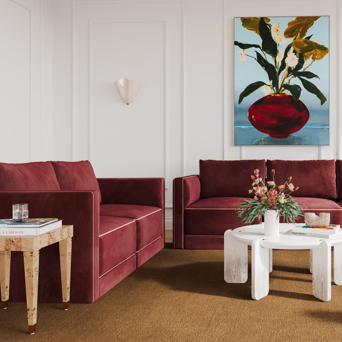 TOV Furniture Willow Red Performance Velvet Modular Loveseat