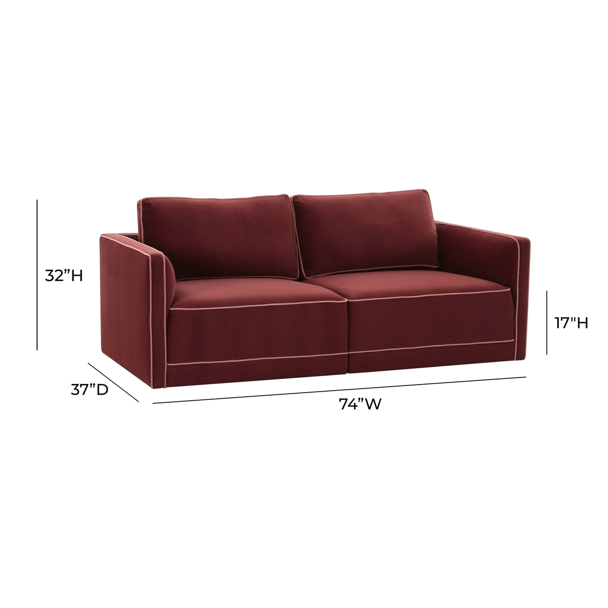 TOV Furniture Willow Red Performance Velvet Modular Loveseat