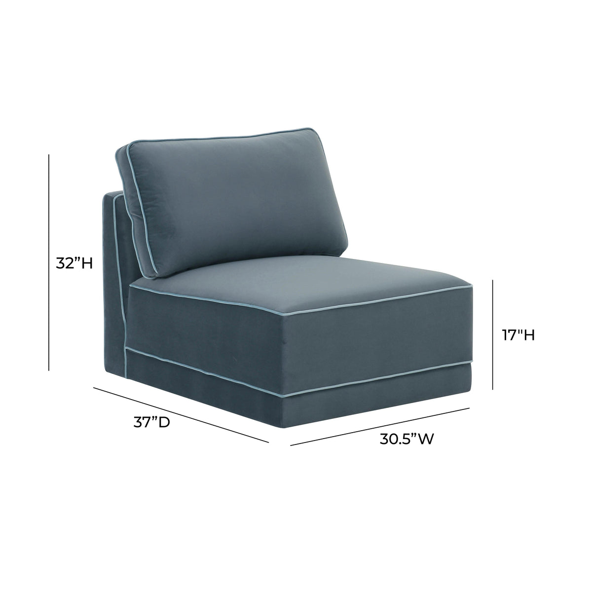 TOV Furniture Willow Blue Performance Velvet Modular Armless Chair