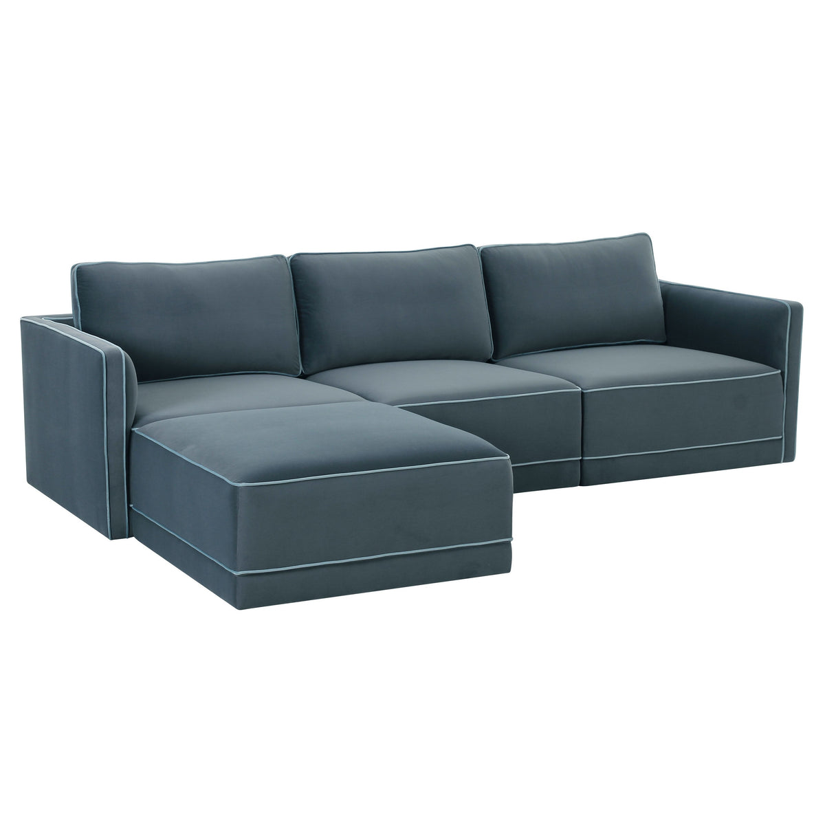 TOV Furniture Willow Blue Performance Velvet Modular 4-Piece Sectional Sofa
