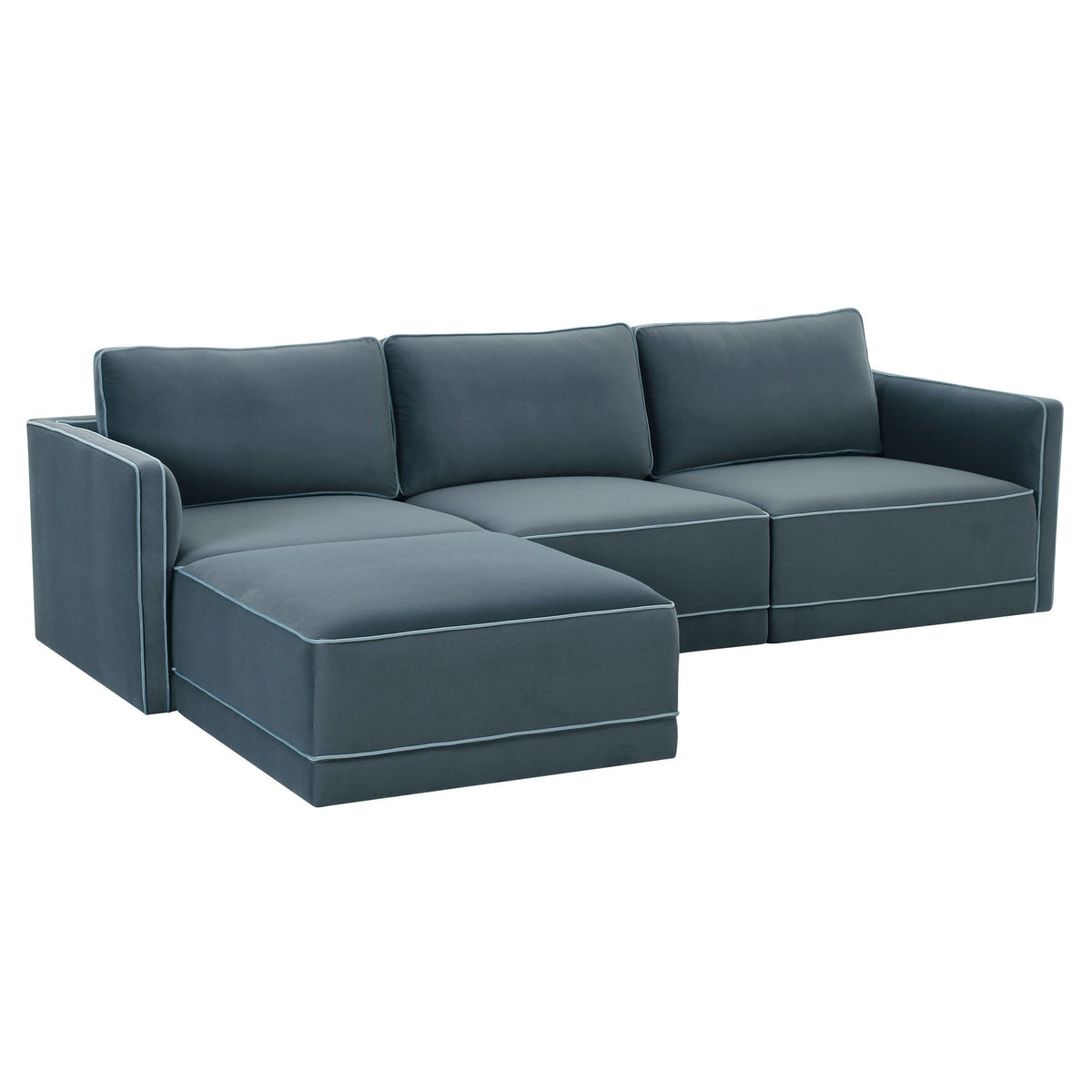 TOV Furniture Willow Blue Performance Velvet Modular 4-Piece Sectional Sofa
