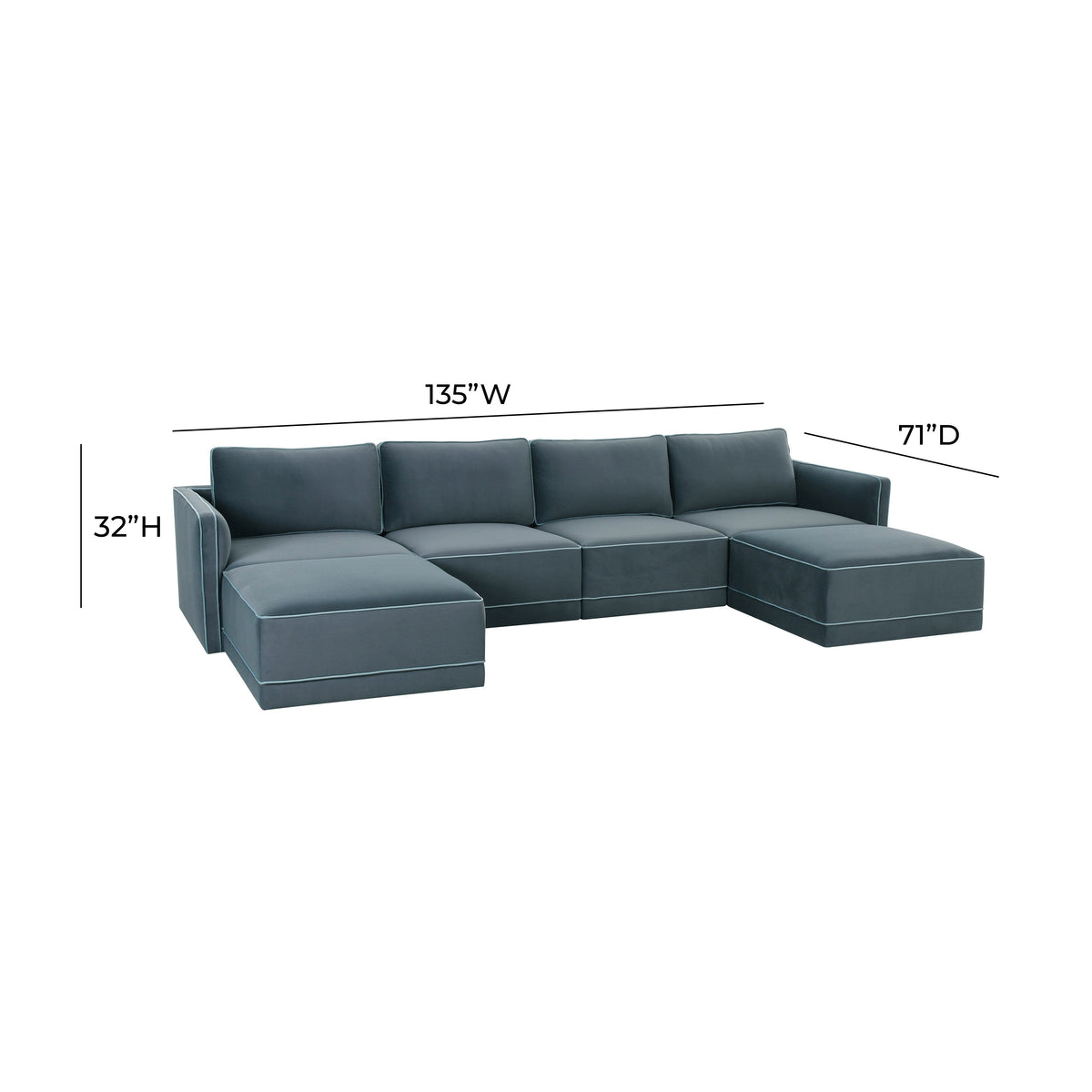 TOV Furniture Willow Blue Performance Velvet Modular 6-Piece U Sectional Sofa