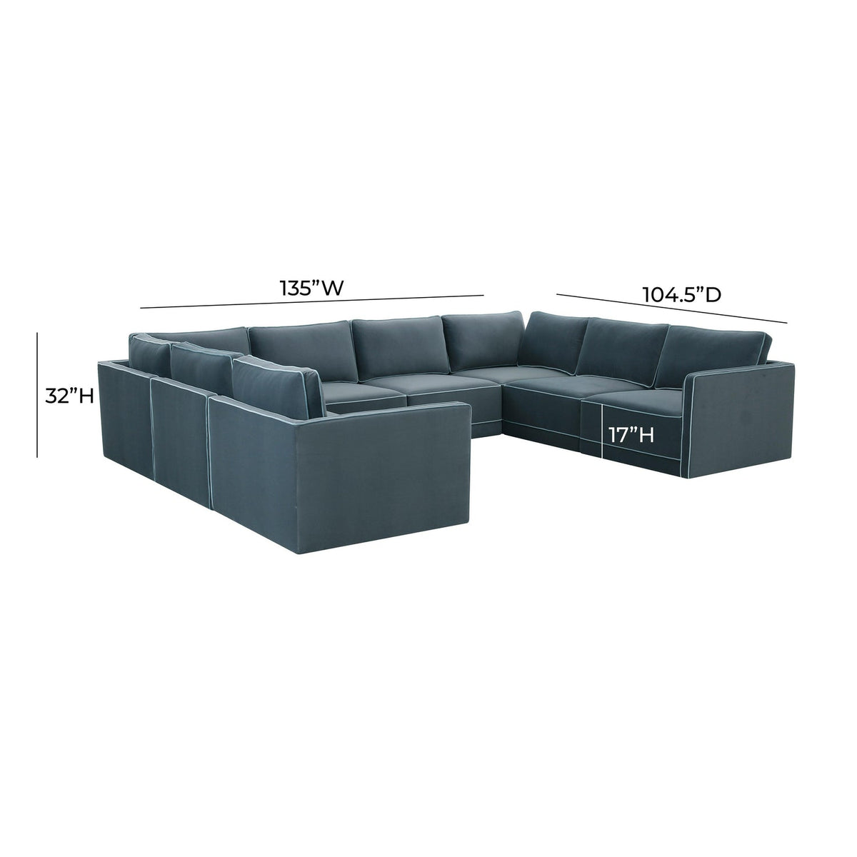 TOV Furniture Willow Blue Performance Velvet Modular Large 8-Piece  U Sectional Sofa