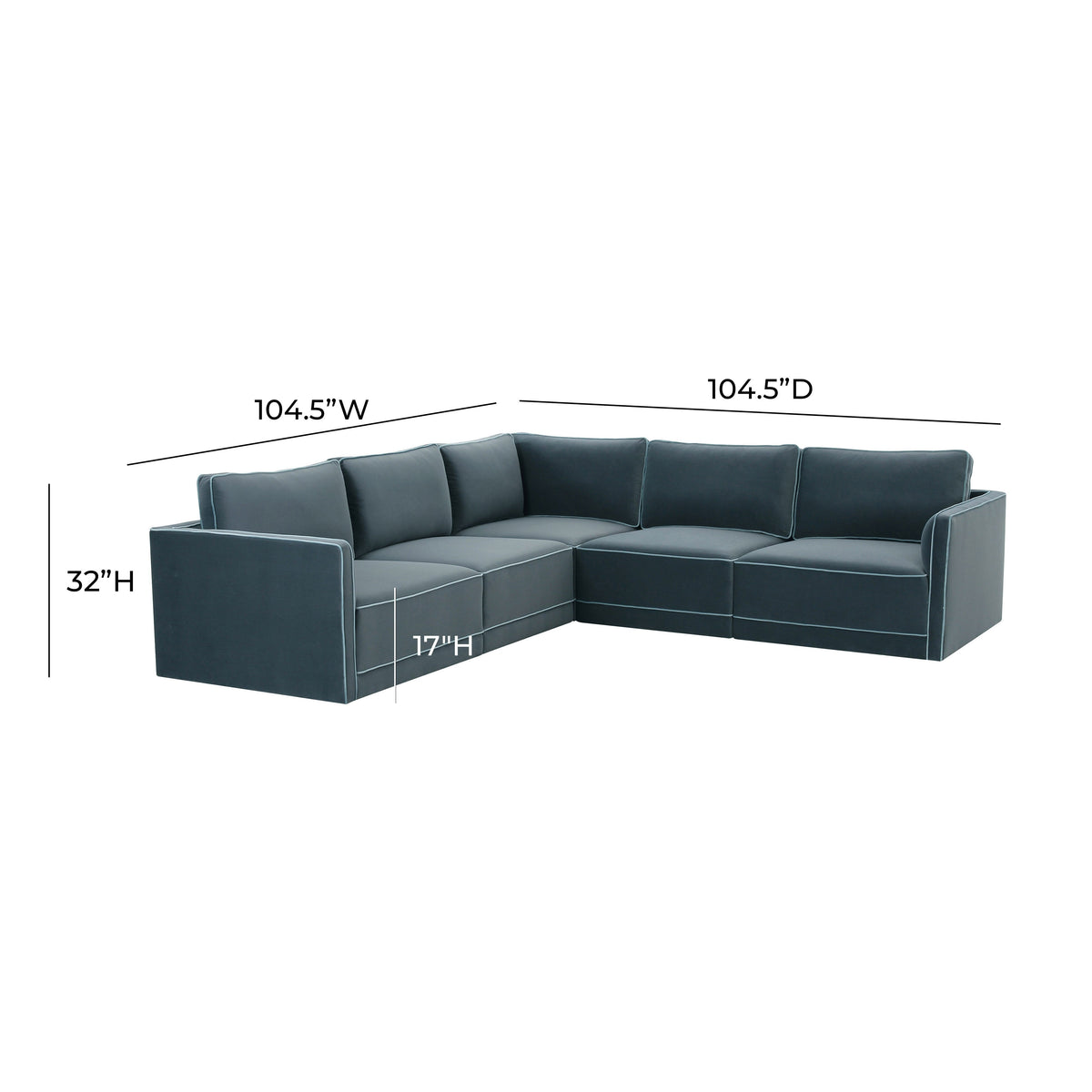 TOV Furniture Willow Blue Performance Velvet Modular 5-Piece L Sectional Sofa