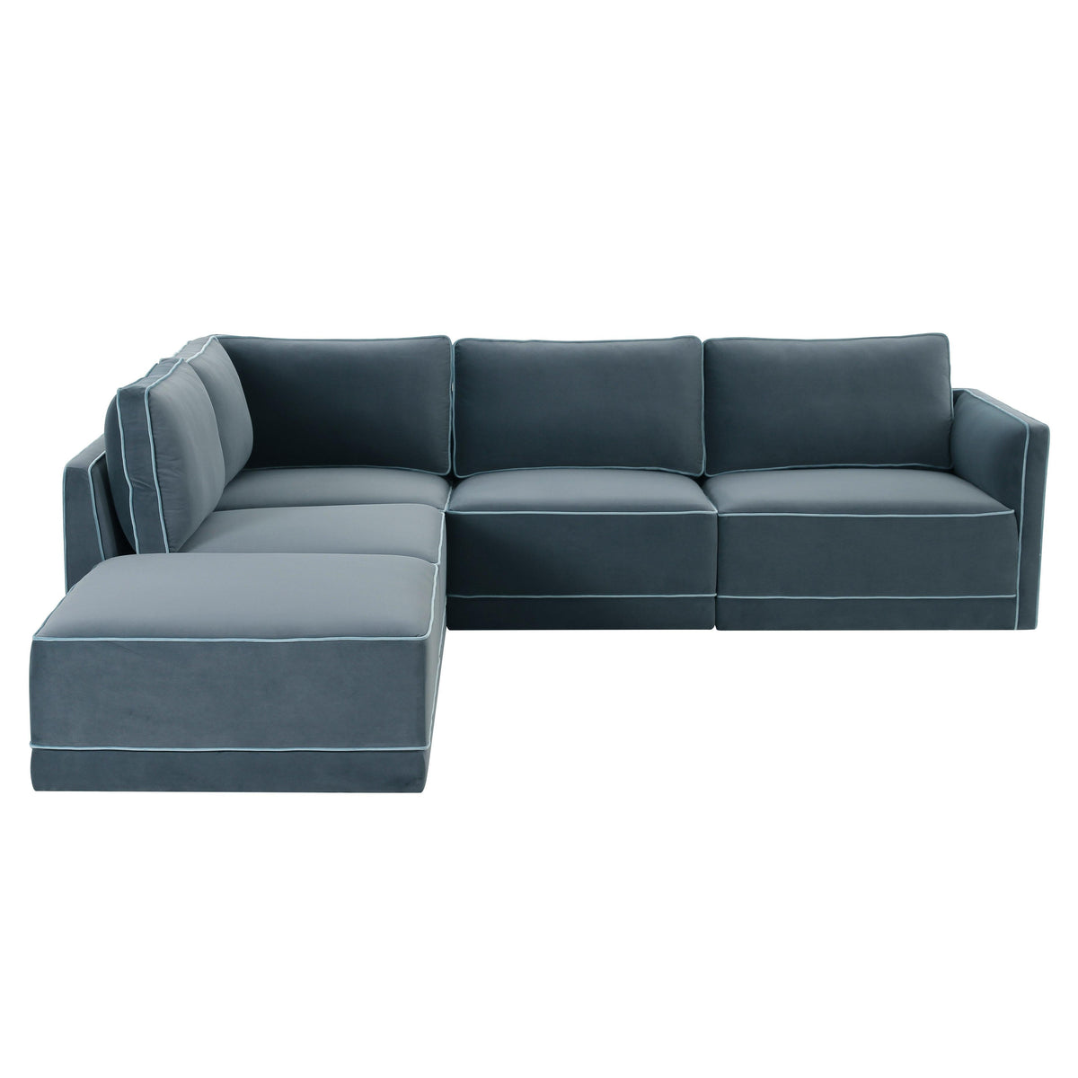 TOV Furniture Willow 5-Piece Velvet Modular Left Facing Sectional in misty blue velvet