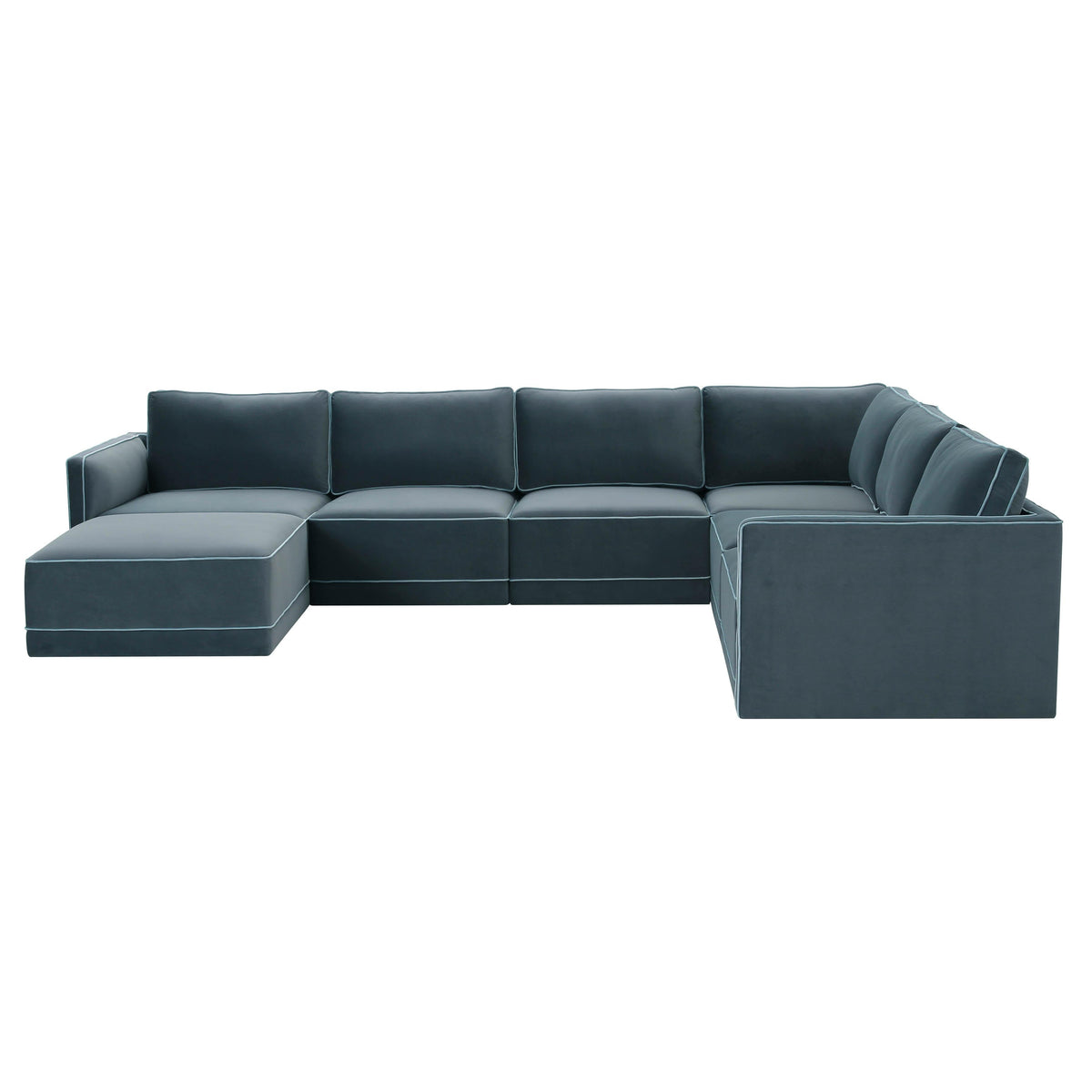 TOV Furniture Willow 7-Piece Performance Velvet Modular Large Chaise Sectional in misty-blue velvet, primary product view