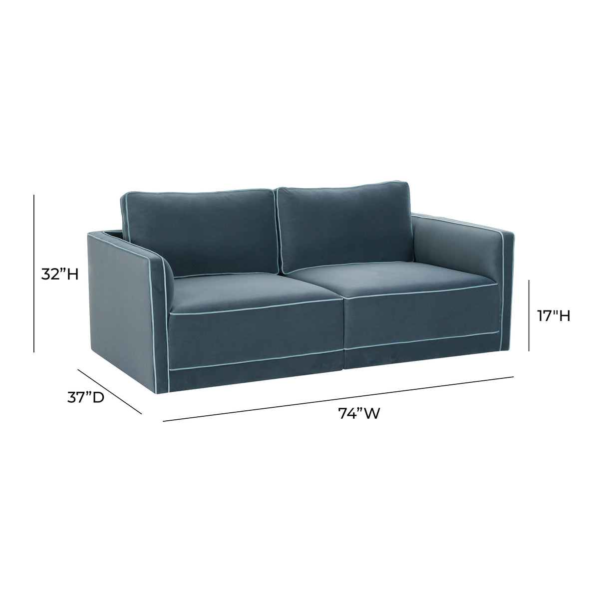 TOV Furniture Willow Blue Performance Velvet Modular Loveseat