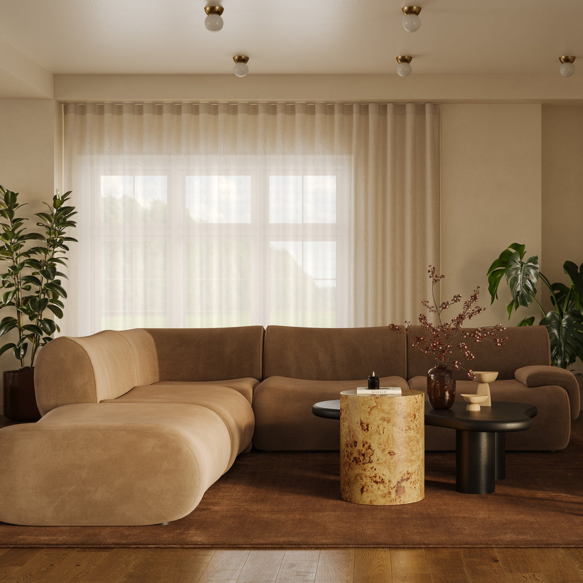 TOV Furniture Zenith Brown Performance Velvet Modular 5-Piece Sectional Sofa